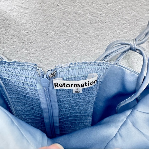 Reformation Marguerite Dress 100% Silk Tie Strap in Light Blue Women's Size 4 - Picture 6 of 13